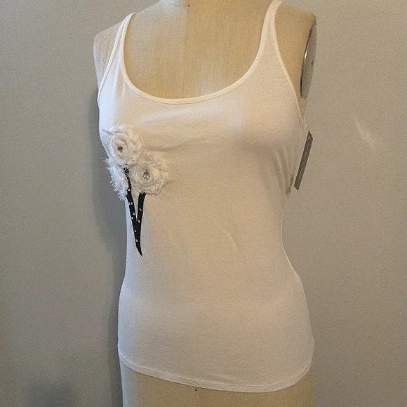 Ladies White Stretch Cotton TankTop - Picture 2 of 6